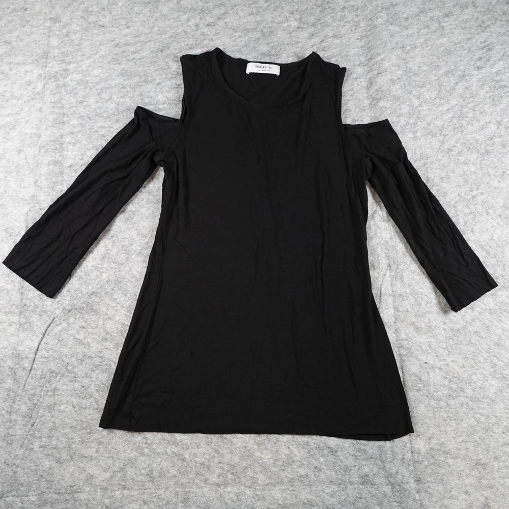 Bailey 44 Top Womens Small Black Tunic Crew Neck Cold Shoulder Long Sleeve